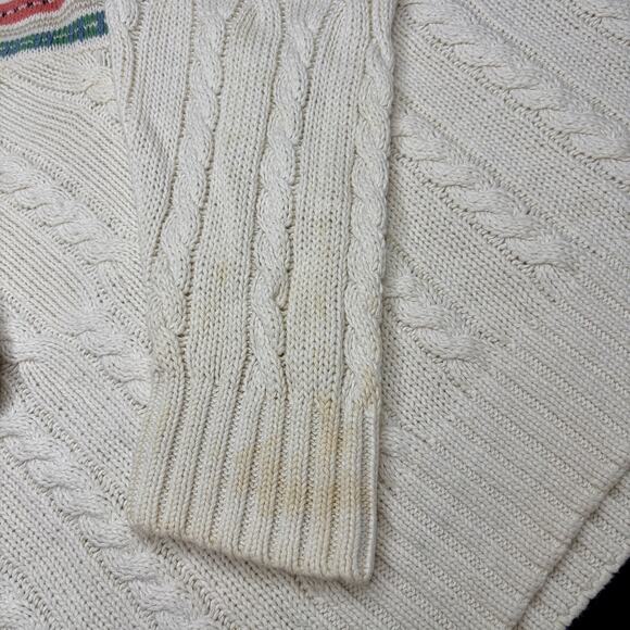 Y2K Cable Knit Sweater - Heavy Preppy V Neck - Dark Academia - Size L - Picture 6 of 8